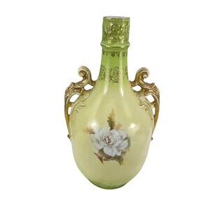 Antique Royal Saxe Germany Porcelain Vase Floral Ornate Handles Home Decor